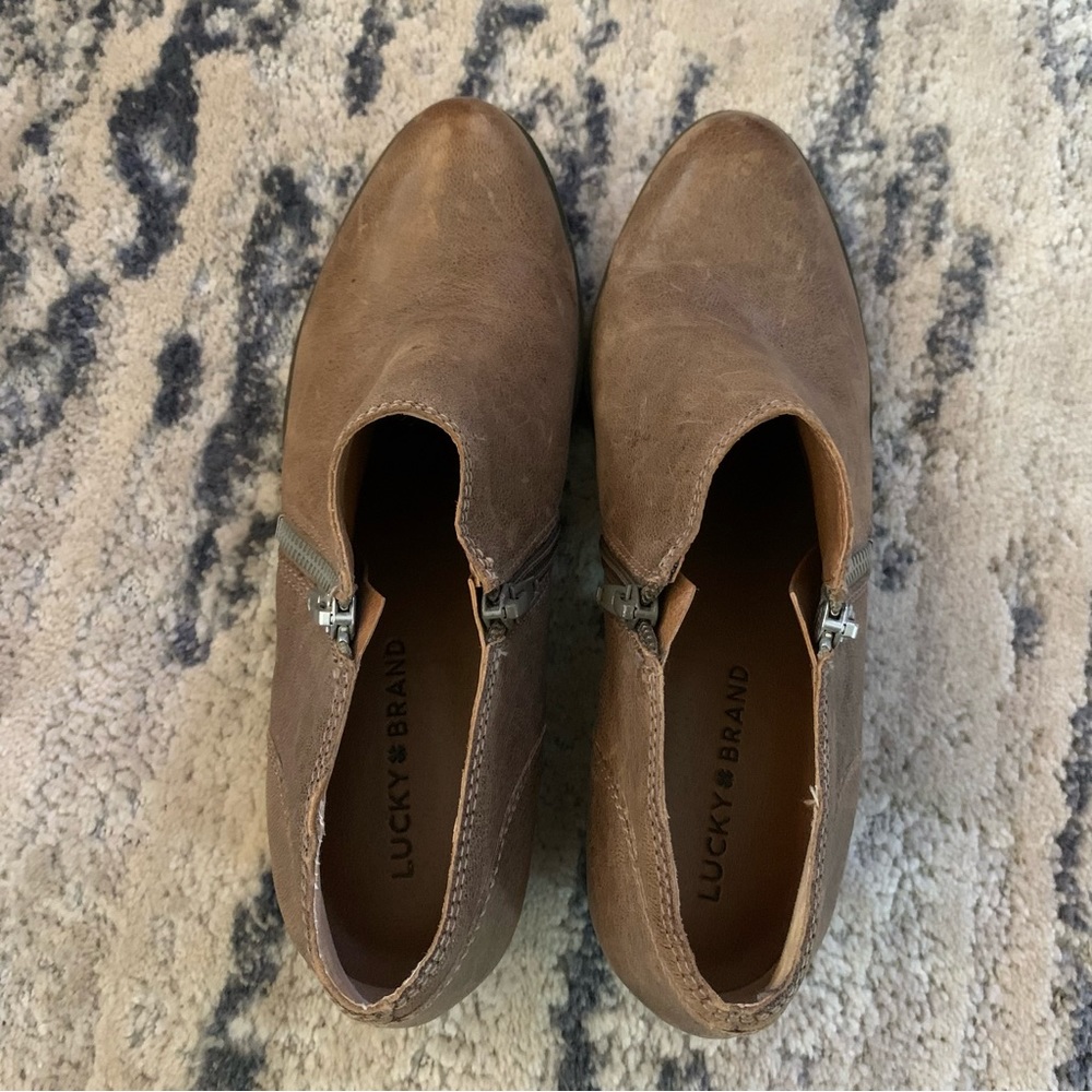 Lucky Brand Leather Double Zip Ankle Booties-8.5